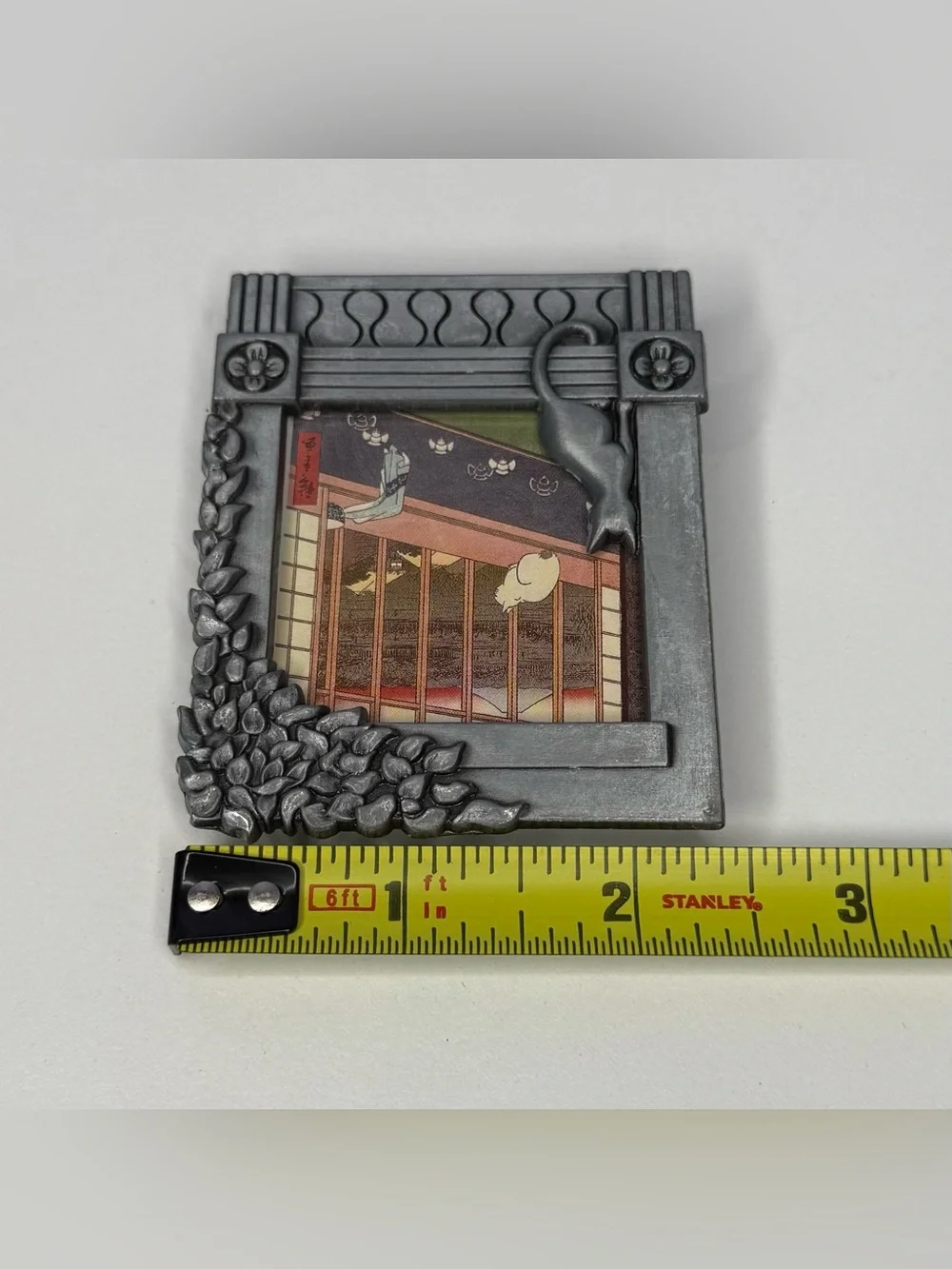 Cat in Window Picture Photo Frame Silver Tone Vintage Mini Small Tiny 2x2